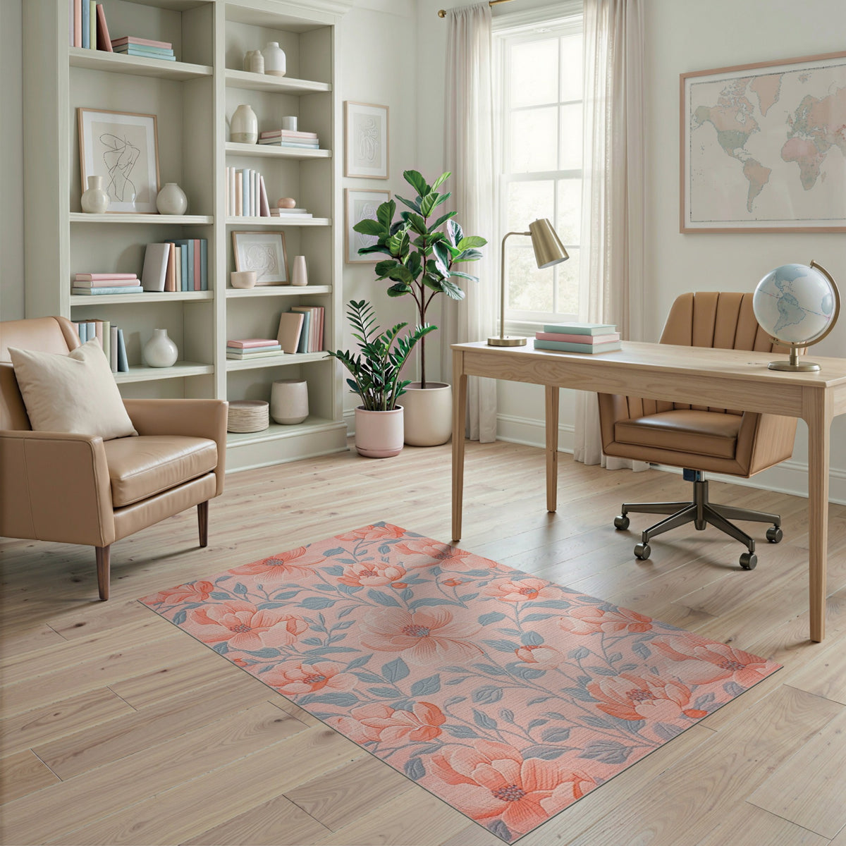 Pink Floral Vintage Washable No. 58 Area Rug