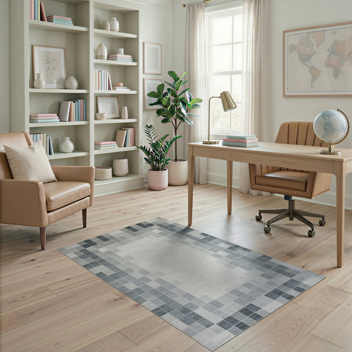 Grey Geometric Block Area Rug