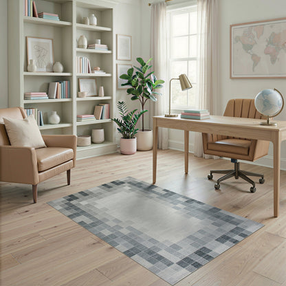 Grey Geometric Block Area Rug