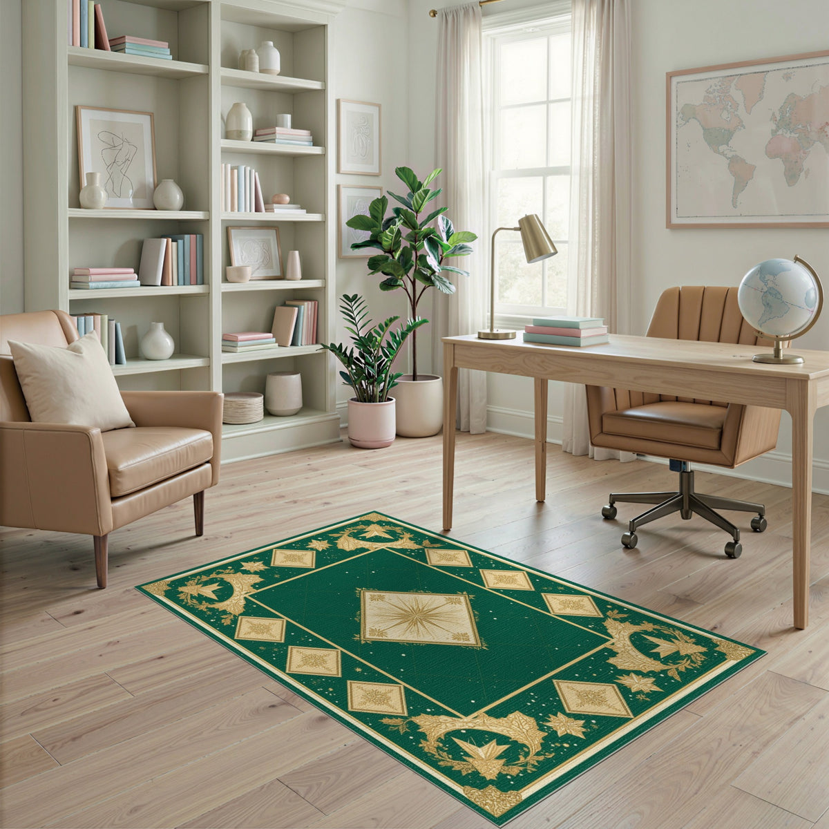 Green Gold Snowflake Starburst Area Rug