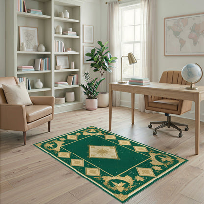 Green Gold Snowflake Starburst Area Rug