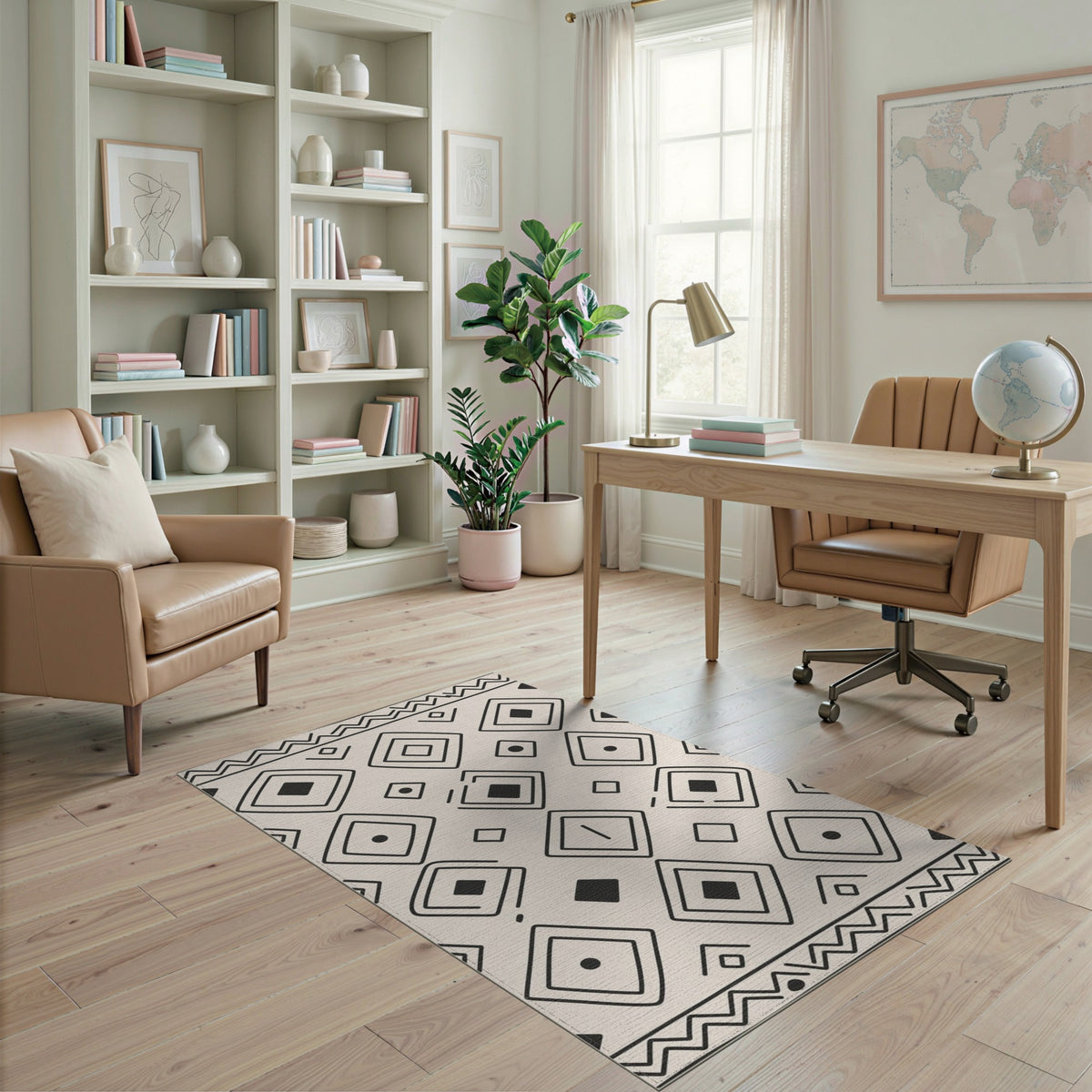 Black White Tribal Diamond Area Rug