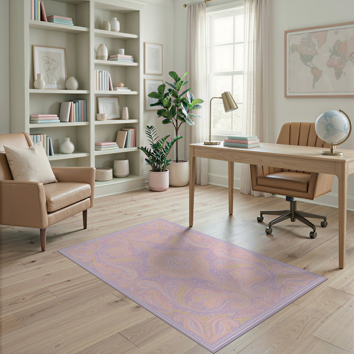 Lavender Paisley Floral Vintage Area Rug