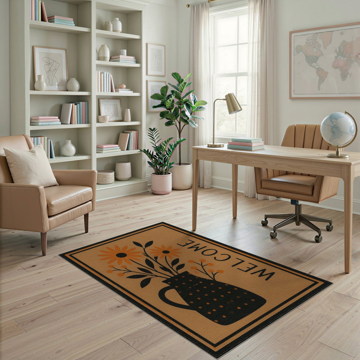 Orange Daisy Pitcher Welcome Area Rug