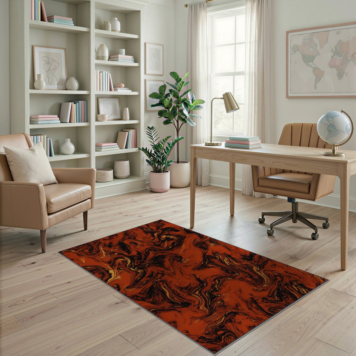 Red Marble Swirl Abstract Area Rug