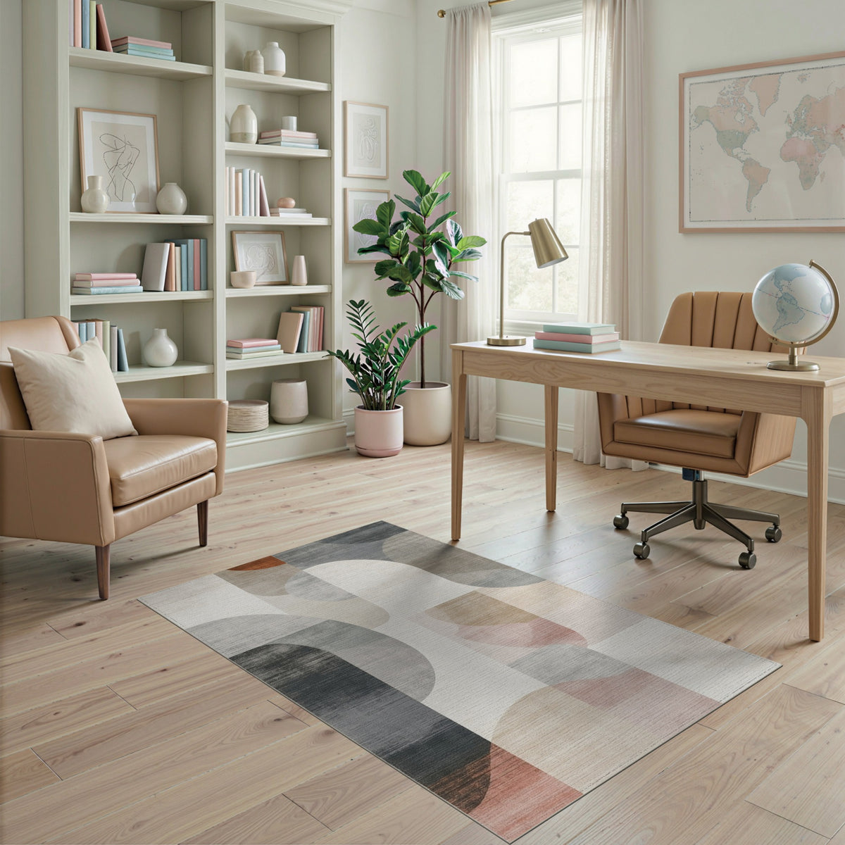 Abstract Neutral Washable Area Rug