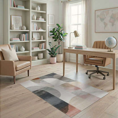 Abstract Neutral Washable Area Rug