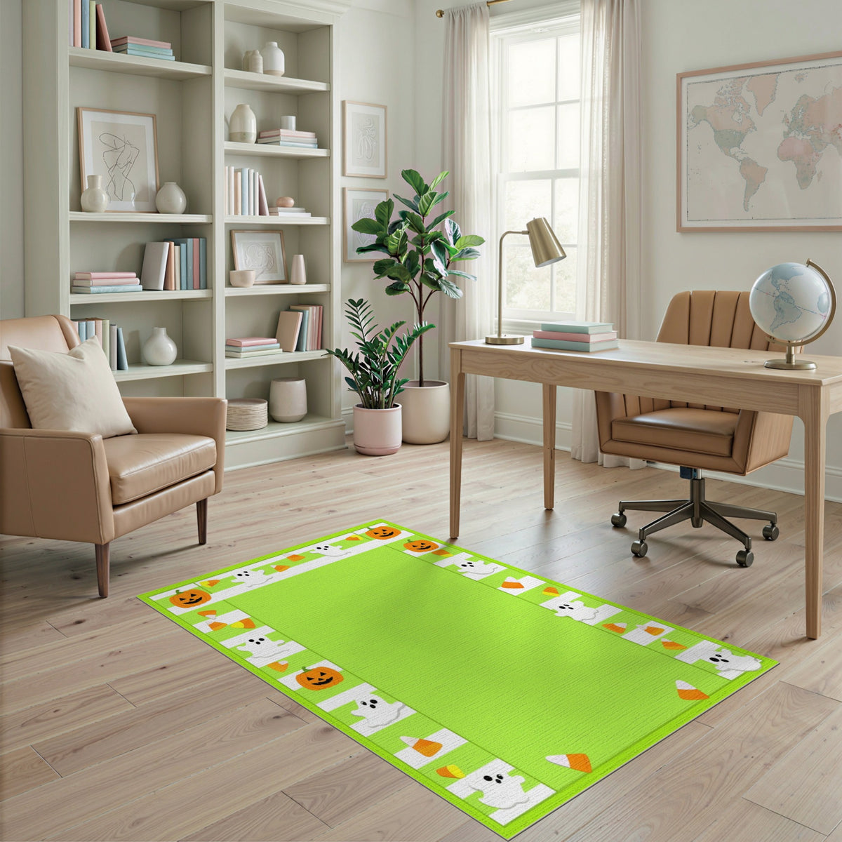 Green Halloween Kids Pumpkin Ghost Area Rug