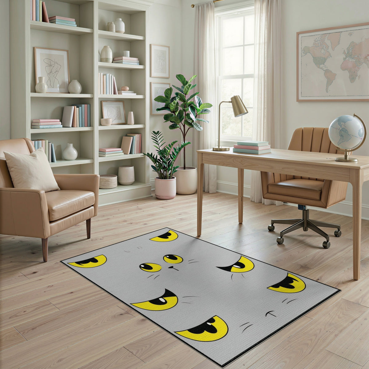 Grey Cat Eyes Kids Cartoon Area Rug