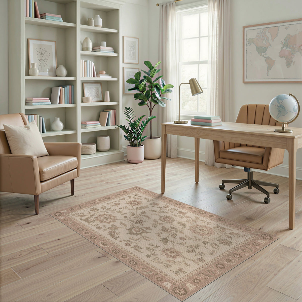 Beige Floral Vintage Area Rug
