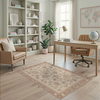 Beige Floral Vintage Area Rug