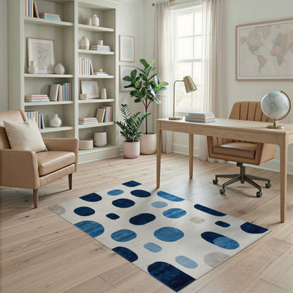 Geometric Modern Blue and Teal Blue Abstract Geometric Area Rug