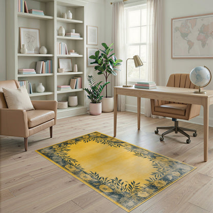 Yellow Floral Vintage Distressed Rug