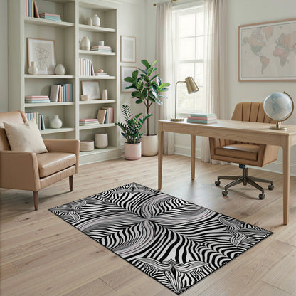 Black White Geometric Optical Area Rug