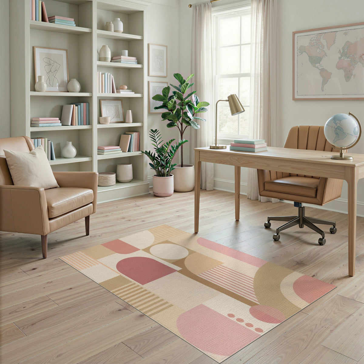 Geometric Modern Blush Pink Geometric Area Rug