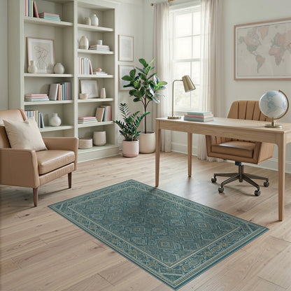 Teal Geometric Diamond Area Rug
