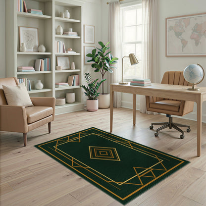 Geometric Modern Green Gold Geometric Area Rug