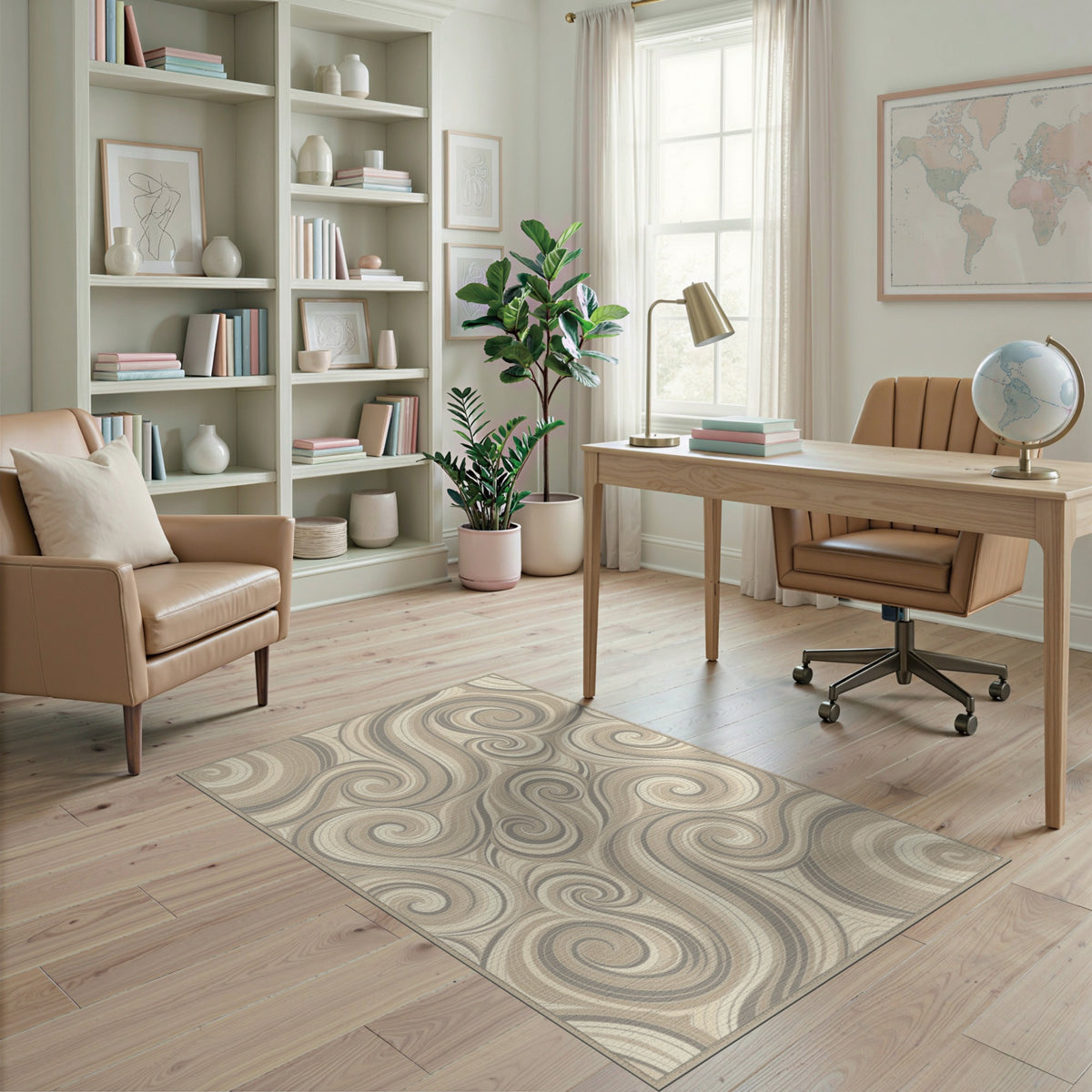Swirl Beige and Neutral Beige Swirl Abstract Area Rug