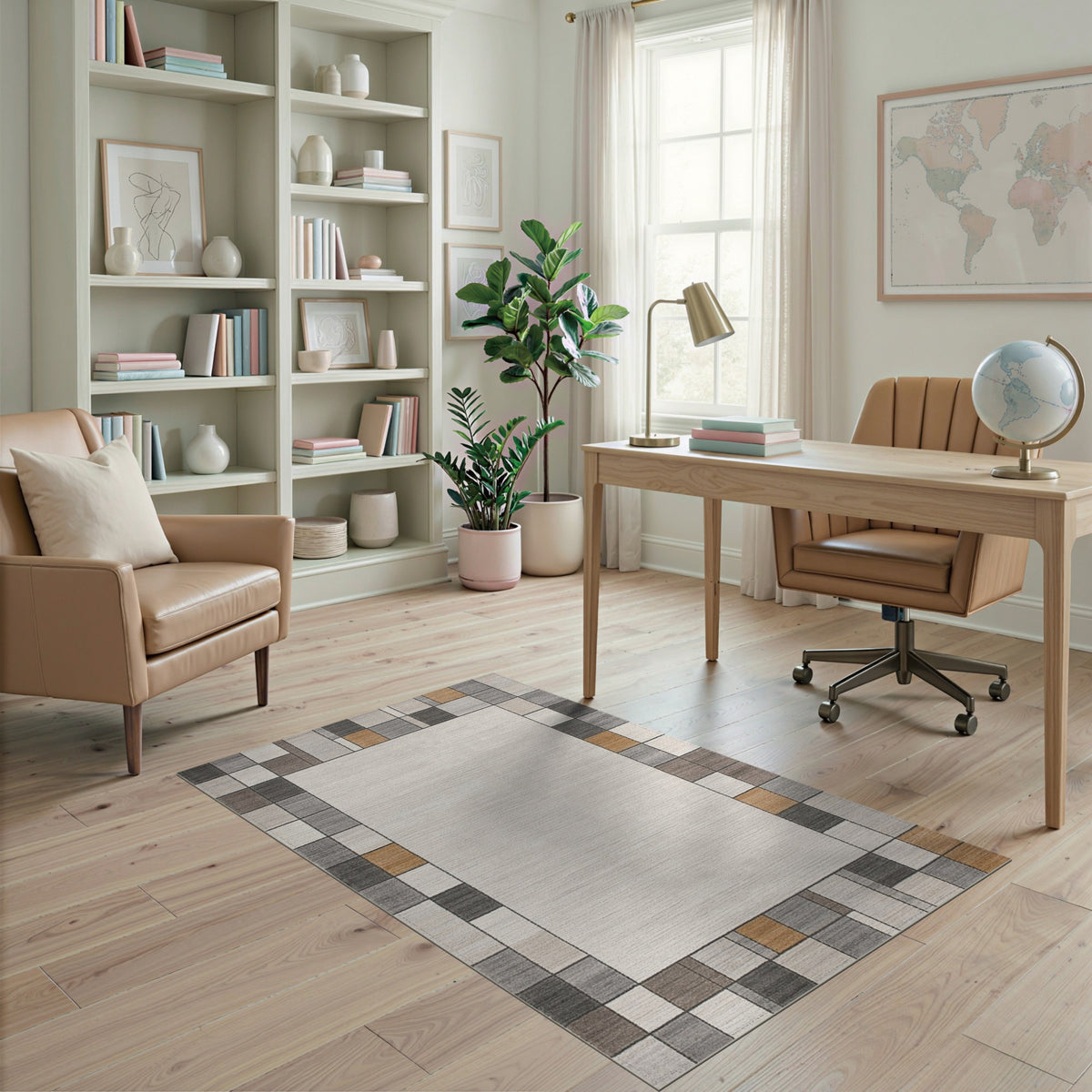 Beige Geometric Border No. 4 Area Rug