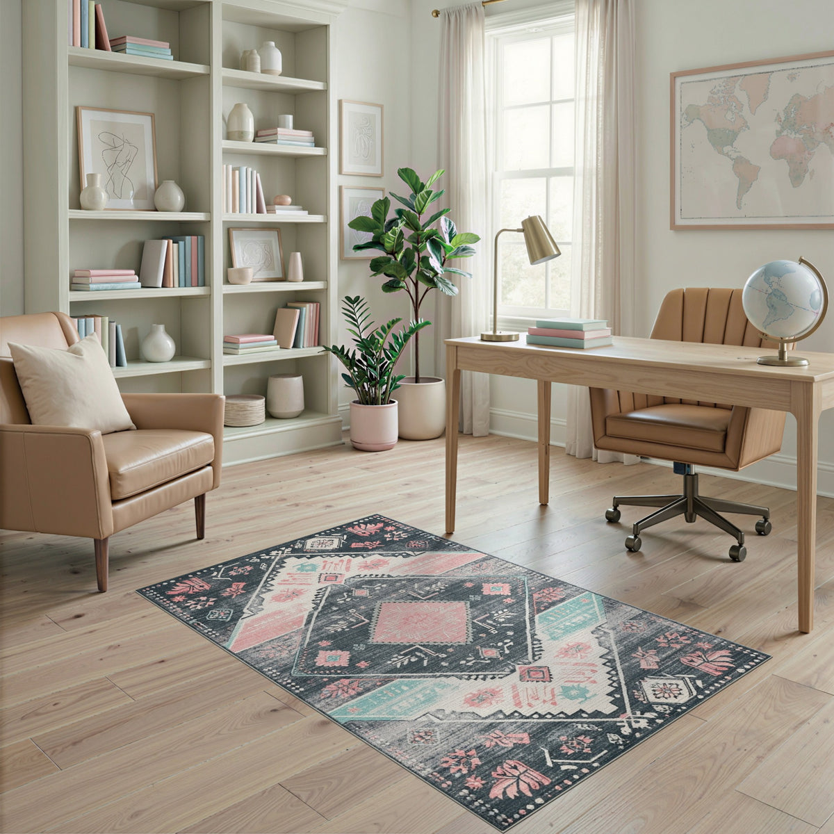 Grey Pink Tribal Area Rug