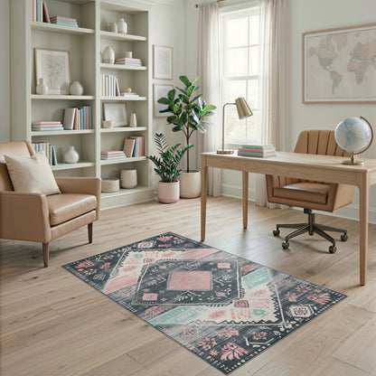 Grey Pink Tribal Area Rug