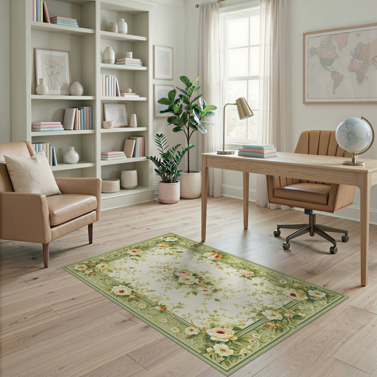 Floral Vintage Green Floral Vintage Rose Area Rug