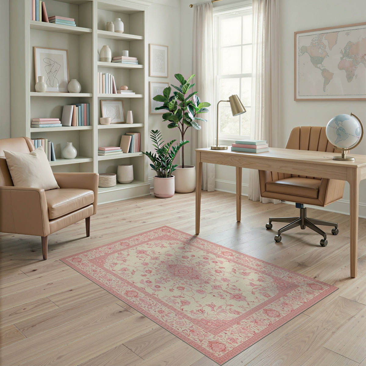 Pink Floral Medallion Vintage Rug