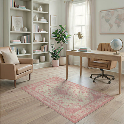 Pink Floral Medallion Vintage Rug