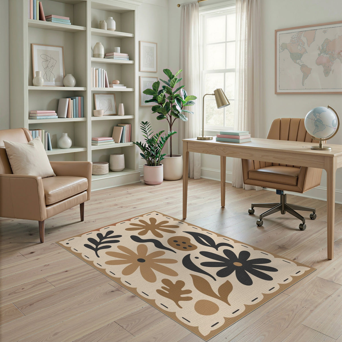 Beige Floral Vintage Area Rug
