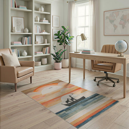 Giraffes Boat Sunset Kids Area Rug
