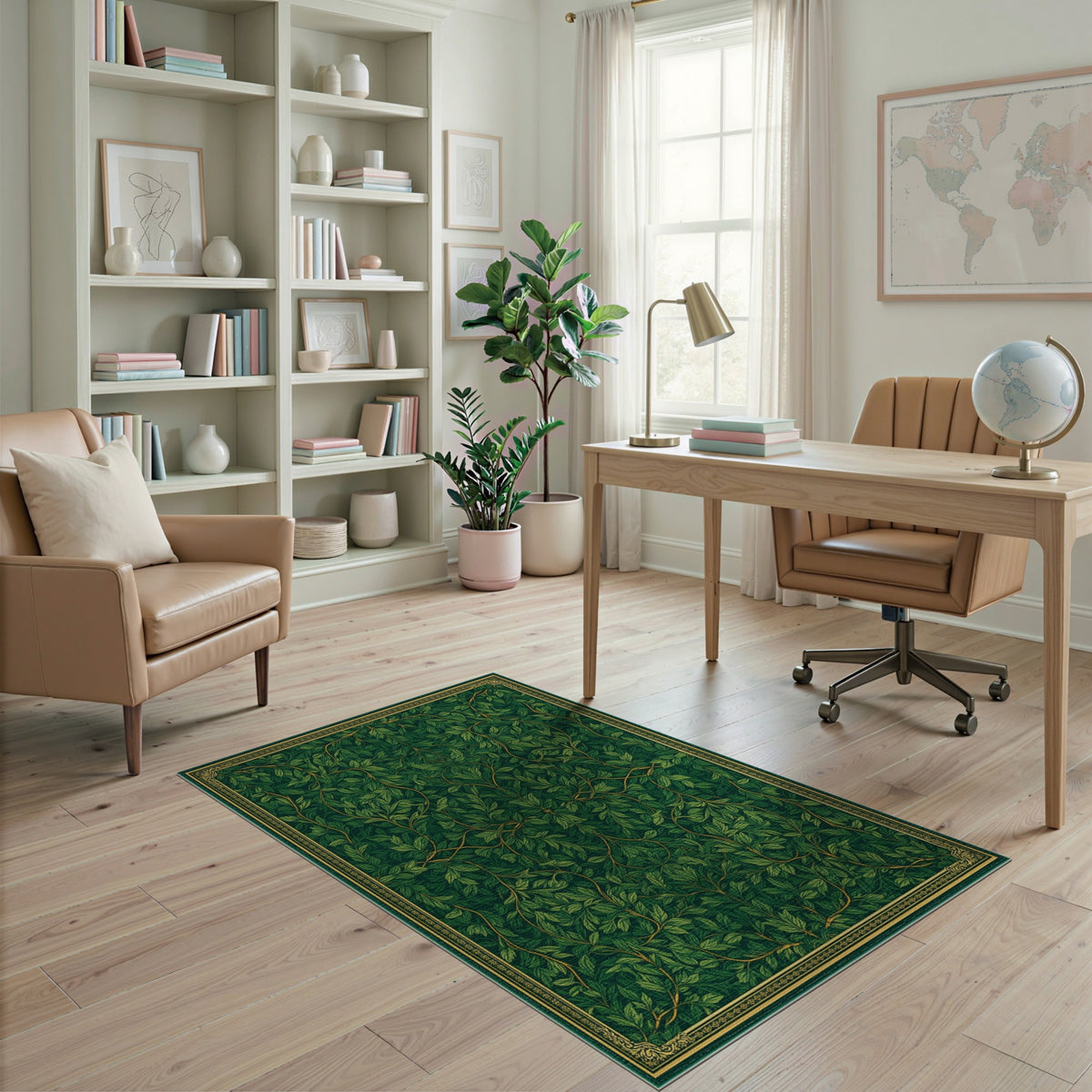 Lush Green Vine Leaf Floral Vintage Area Rug