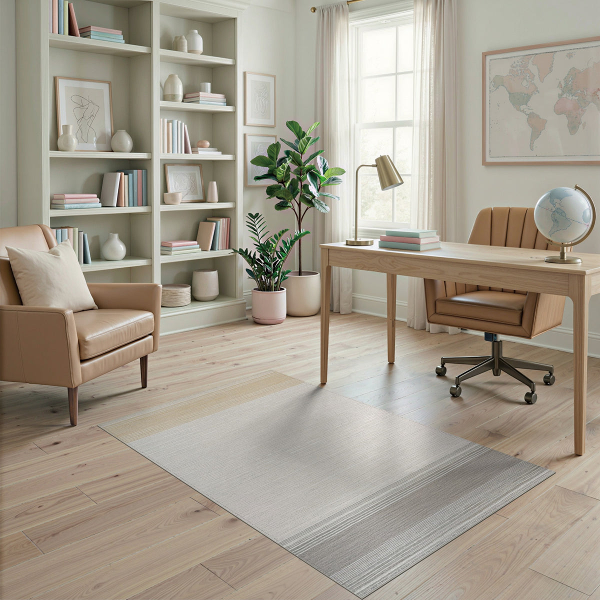 Beige Striped Washable Area Rug