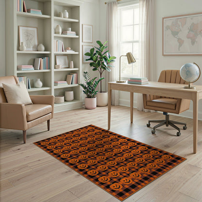 Orange Pumpkin Plaid Kids Area Rug