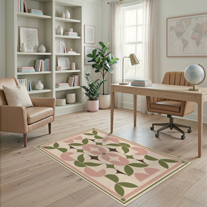 Pink Geometric Leaf Area Rug