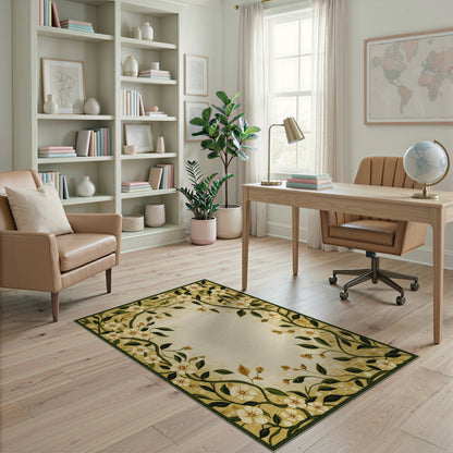 Yellow Floral Vine Border Area Rug