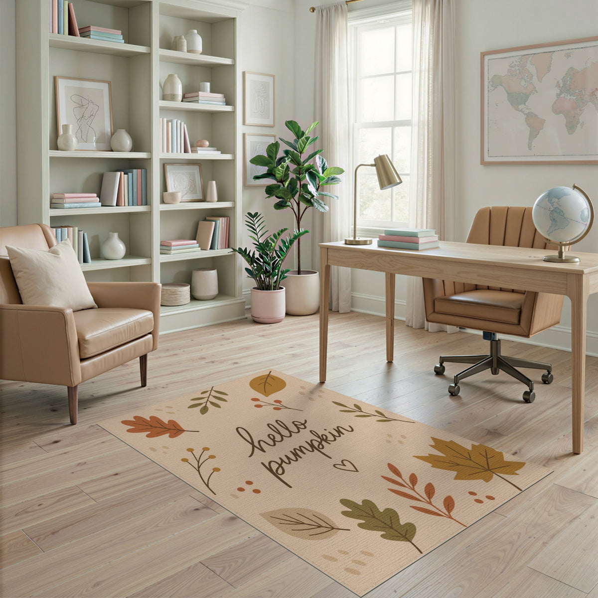 Hello Pumpkin Autumn Leaves Area Rug