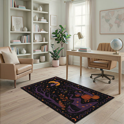 Midnight Cat Pumpkin Halloween Washable Area Rug
