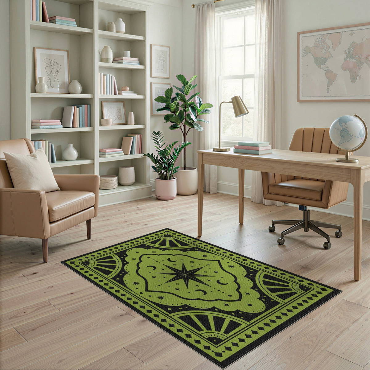 Green Geometric Modern Green Celestial Star Area Rug