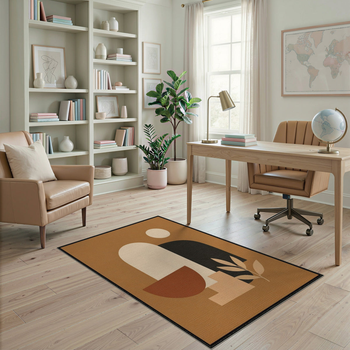 Geometric Modern Brown and Tan Abstract Geometric Brown Area Rug