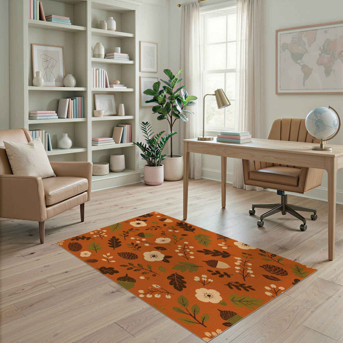 Orange Autumn Floral Acorn Area Rug