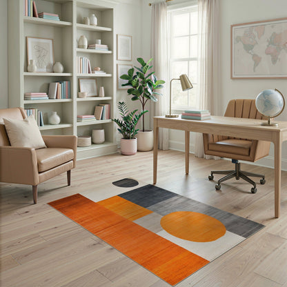 Geometric Modern Orange Geometric Circle Area Rug
