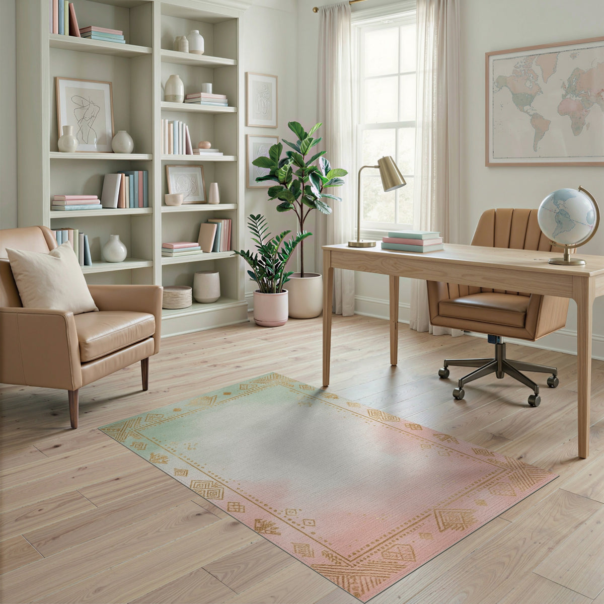 Pastel Gradient Tribal Border Rug