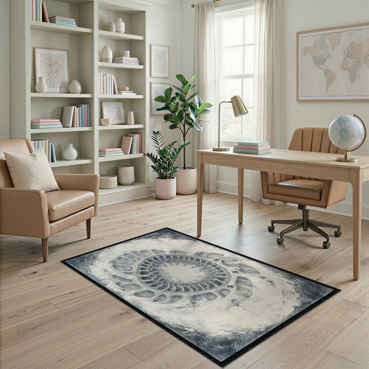 Black White Abstract Circular Area Rug