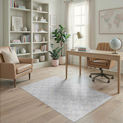 Soft Blue Floral Vintage Washable Rug