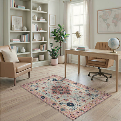 Pink Floral Medallion Vintage Floral Vintage Rug