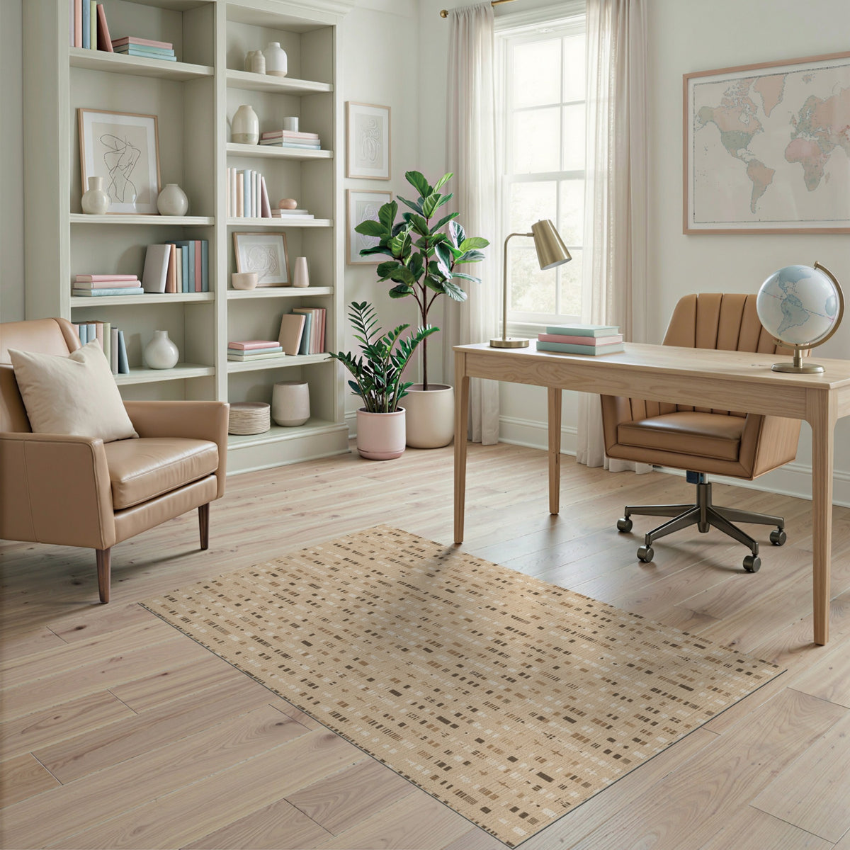 Beige and Neutral Beige Geometric Motif Area Rug