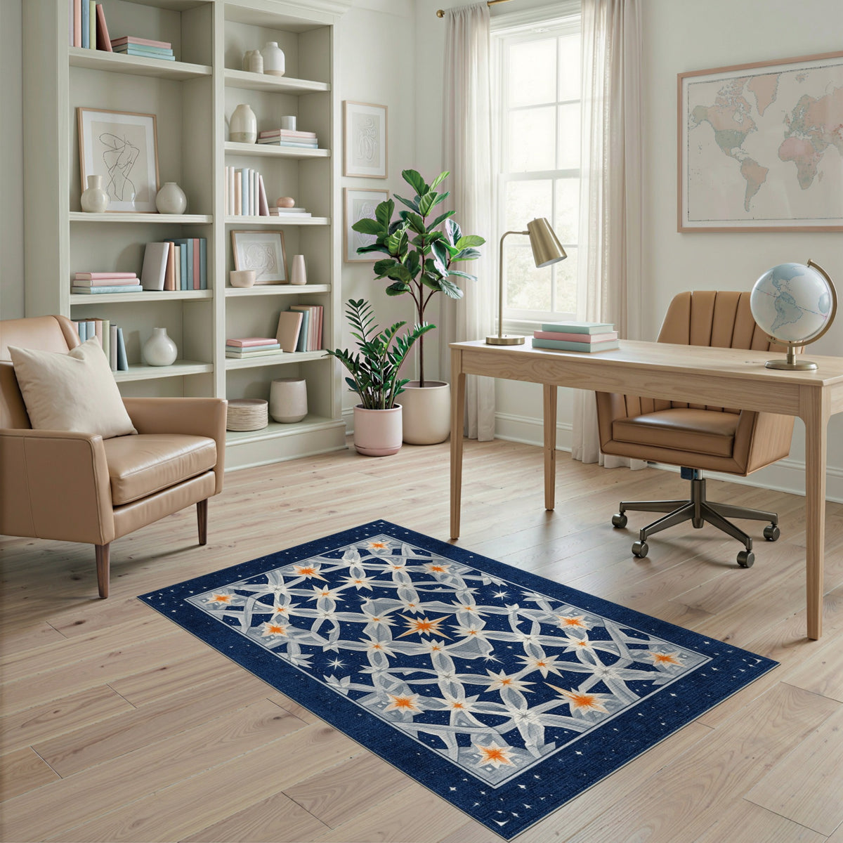 Navy Blue Star Lattice Geometric Area Rug
