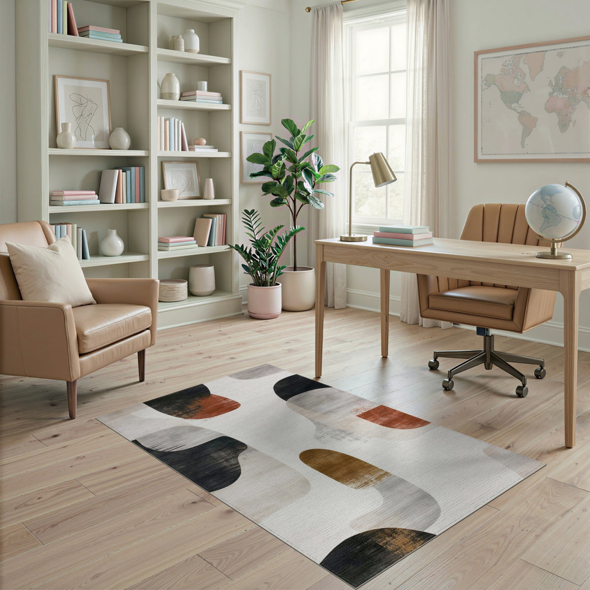 Beige and Neutral Abstract Area Abstract Neutral Shapes Area Rug
