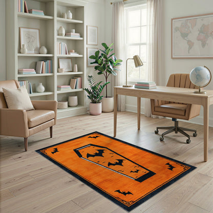 Halloween Orange Coffin Bat Area Rug