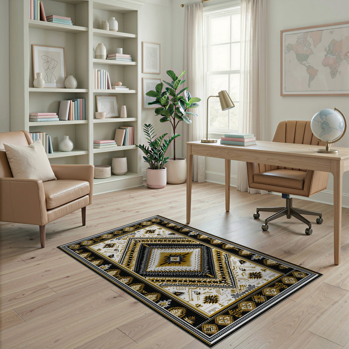 Black Gold Tribal Area Rug